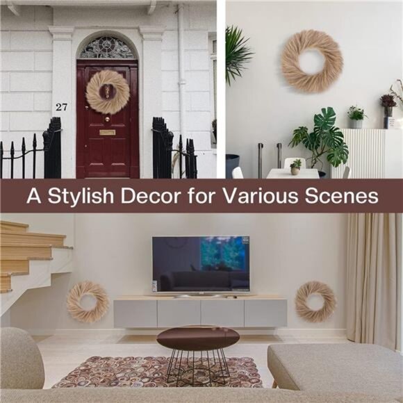 24'' Artificial Pampas Grass Boho Wreath for All Seasons, Light Brown Garland - Picture 5 of 6